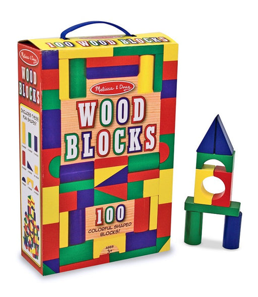 100 wooden blocks comes in four colours and nine shapes.  