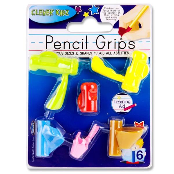 Clever Kidz Pencil Grips Pkt of 6 Assorted