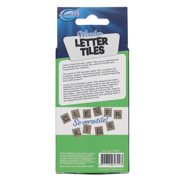 Clever Kidz Wooden Letter Tiles 100 pcs