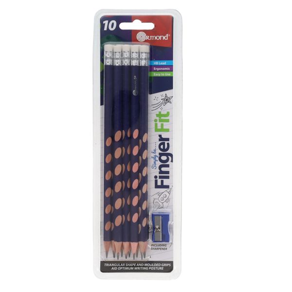 Finger Fit Triangular HB Rubber Tipped Pencils  10 PK