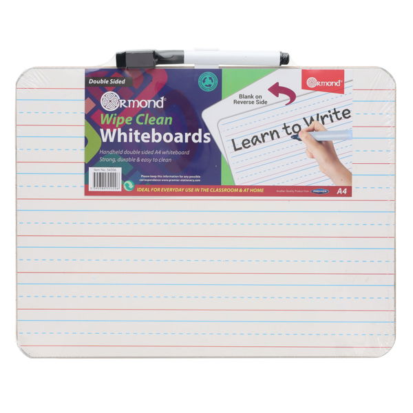 Ormond Wipe Clean Whiteboard A4 Writing & Drawing with Marker