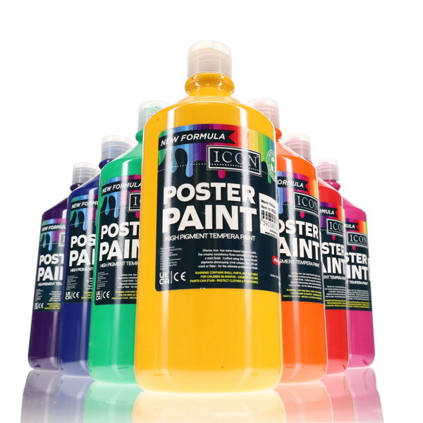 Poster Paint - Set of 10 x 1 Ltr Bottles - Assorted Colours