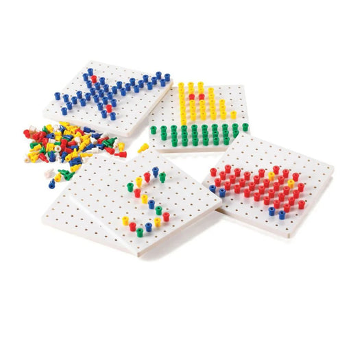Set of colourful abacus beads on a white pegboard
