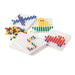 Set of colourful abacus beads on a white pegboard
