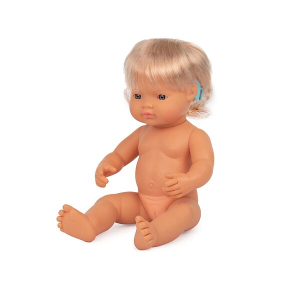 Baby Doll Caucasian Girl with Hearing Aid 38 cm