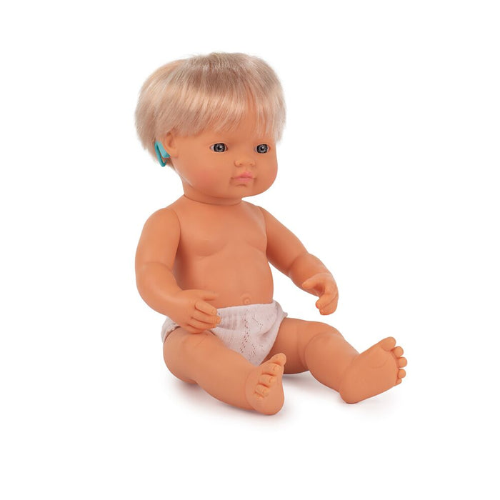 Baby Doll Caucasian Girl with Hearing Aid 38 cm