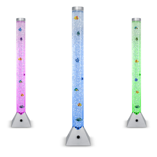 Bubble tube 130cm with LED colour-changing lights and swimming fish for sensory rooms