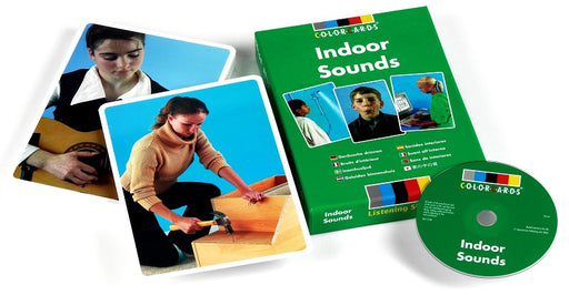 40 cards and sounds to enhance language development. This Indoor Sounds matching activity includes ten sounds within four groups: Human sounds - whistling, singing, snoring, laughing, yawning Everyday sounds - telephone, knocking, clock, bell, eating an apple Activity sounds - computing, hammering, shaving, breaking eg…